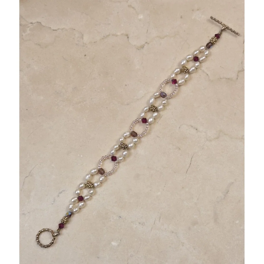 Vintage Sterling Silver & Pearl Double Strand Lace Bracelet 7